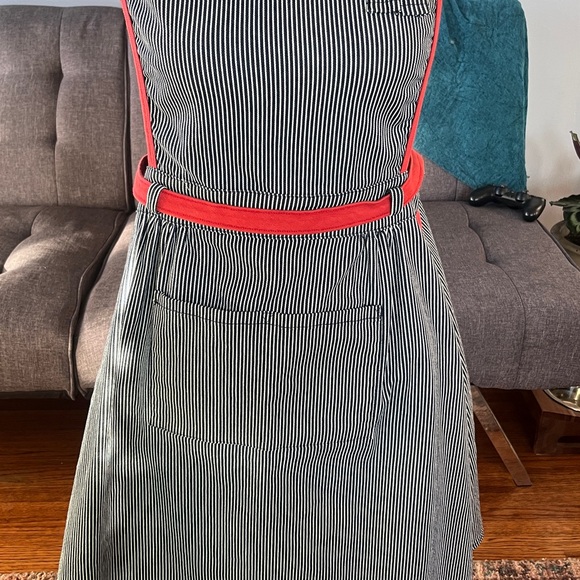 Big Bud Press Navy and White Striped Dress with Red Accents Size Large - Picture 2 of 7